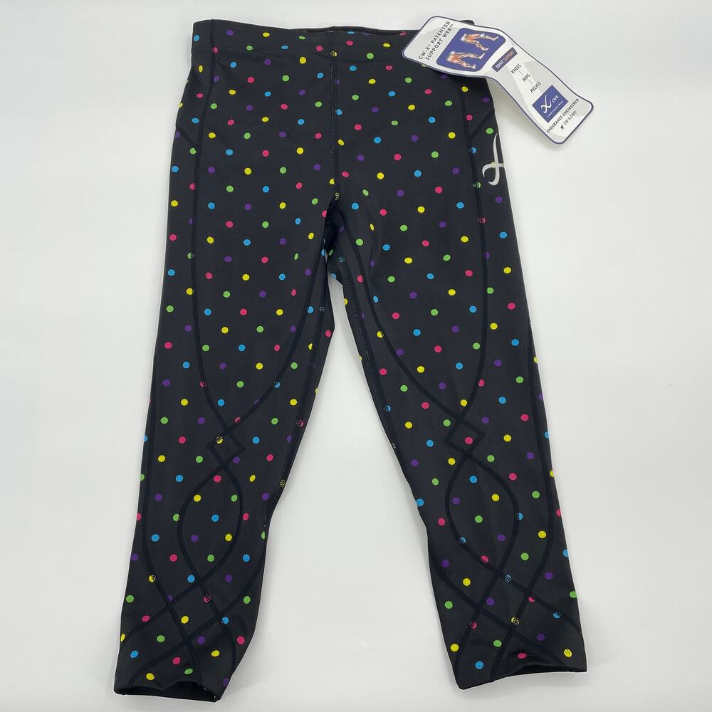 CW-X Black Capri Leggings with Neon Polka Dot Print